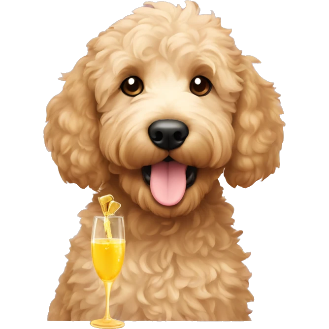 Goldendoodle with champagne toy emoji