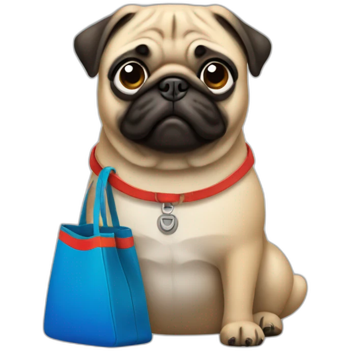 pug wearing bag with google colors emoji