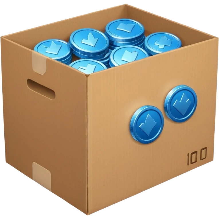 blue coins in a cardboard package emoji