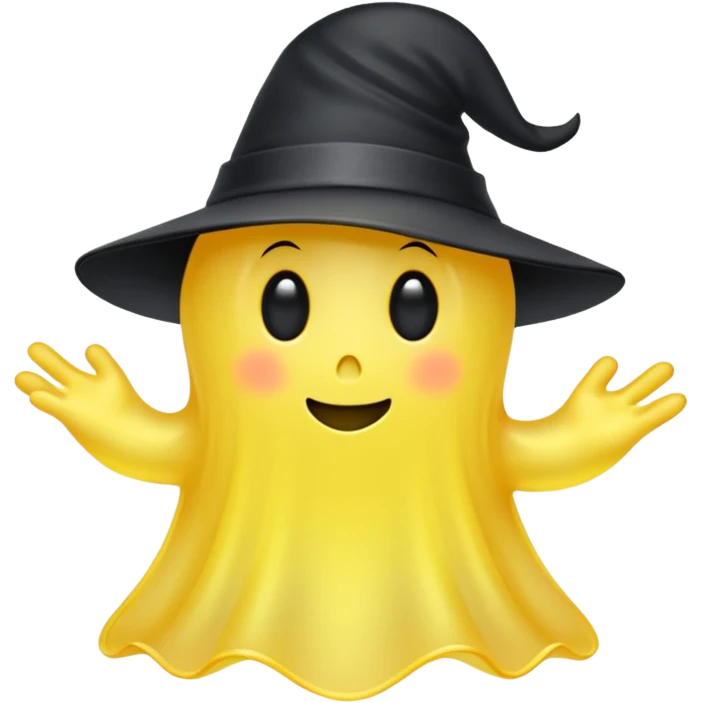Yellow ghost with tiny black hat emoji