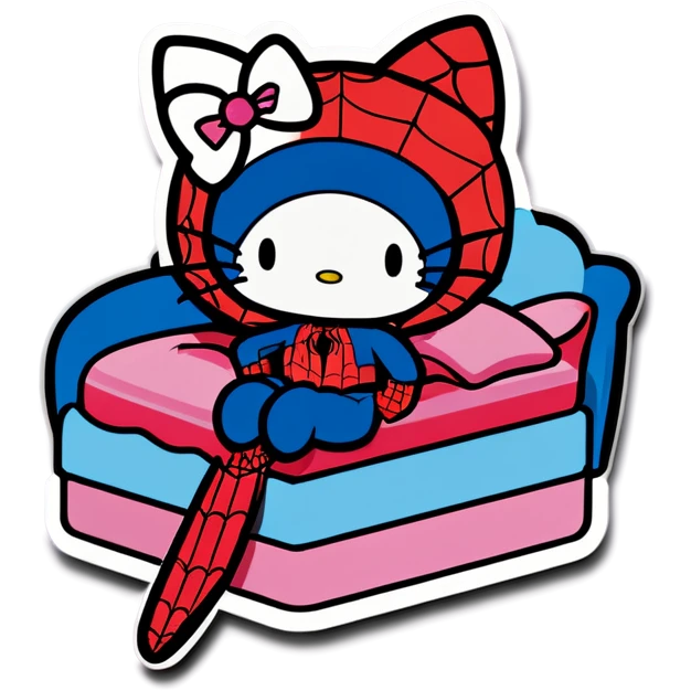 spiderman in bed with hello kitty emoji
