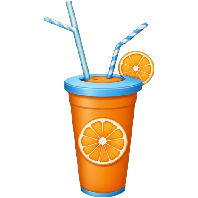 a orange fruit with white & blue striped paper straw emoji