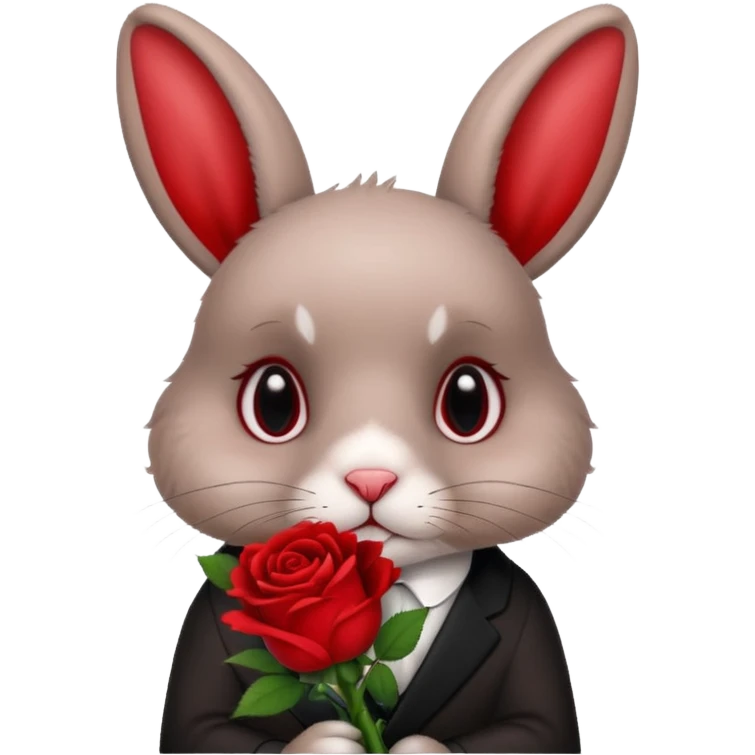 Cute rabbit with sad puppy dog eyes holding roses  emoji