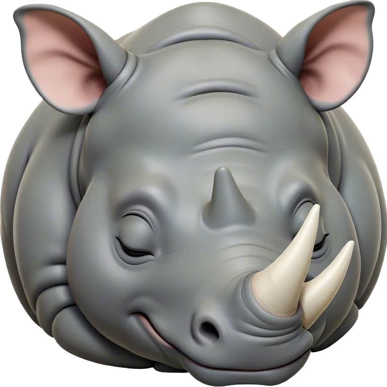 Meme-Worthy Cute Sleeping Rhinoceros Portrait Emoji, Head resting peacefully with a contented smile, showcasing a massive, robust build and a luxuriously soft slate-gray hide, accented by a gentle white horn, eyes shut in a serene, restful nap, Simplified yet hilariously adorable features, highly detailed, glowing with a soft, drowsy light, high shine, relaxed and utterly lovable, stylized with an air of playful laziness, bright and heartwarming, soft glowing outline, capturing the essence of a comically sleepy rhinoceros, so meme-worthy it feels like it could instantly become the next viral sensation of adorable slumber! emoji
