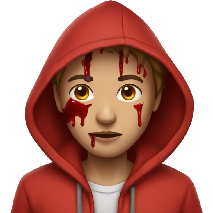 wearing red hoodie bloodied out emoji