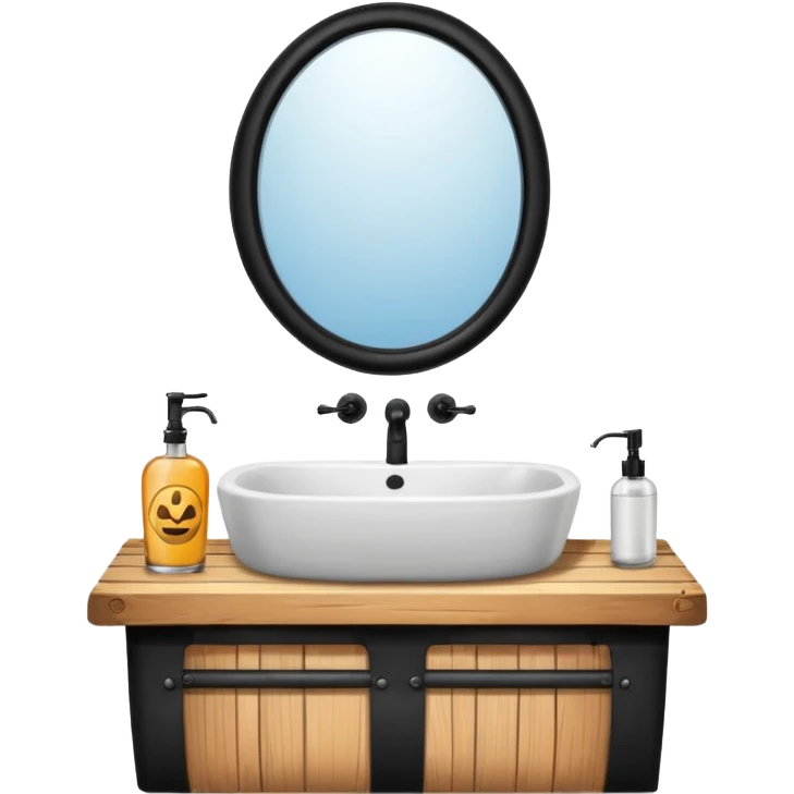 sink on a barrel bathroom with mirror emoji