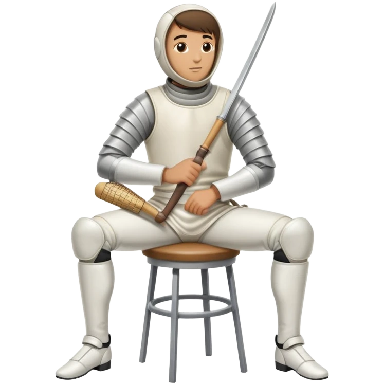 epee fencer sitting on a stool holding a fencing mask under his arm waiting for the match emoji