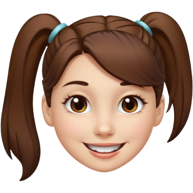 girl with white skin, brown hair in ponytail, brown eyes, winking emoji