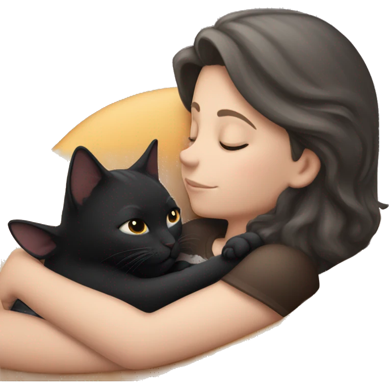 Black kitty sleeping on brunette white girl's lap emoji