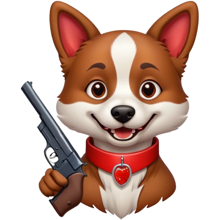 Smiling dog with blood and a gun emoji