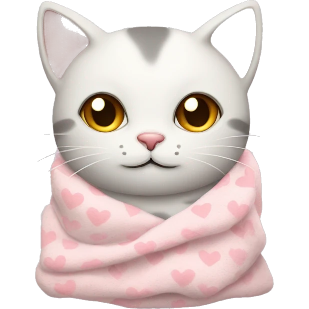 cat with a cozy light pink heart pattern blanket  emoji