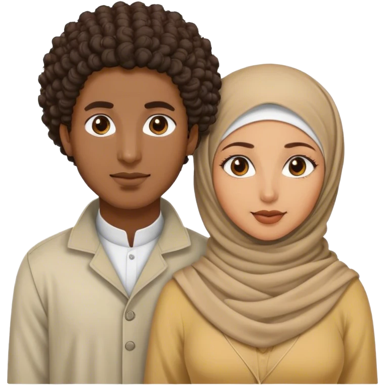 a black curly hair man and a bengali hijabi women emoji
