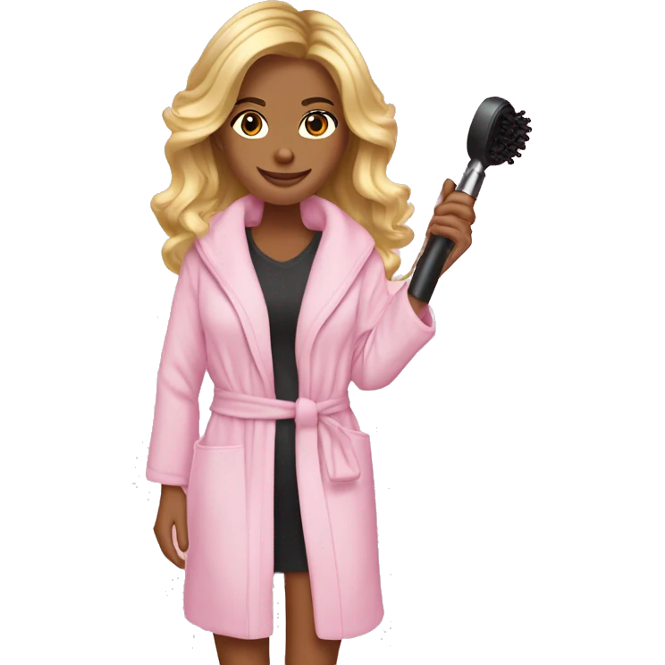 Girl with curling iron curling her hair in a Victoria secret robe blonde hair tan emoji