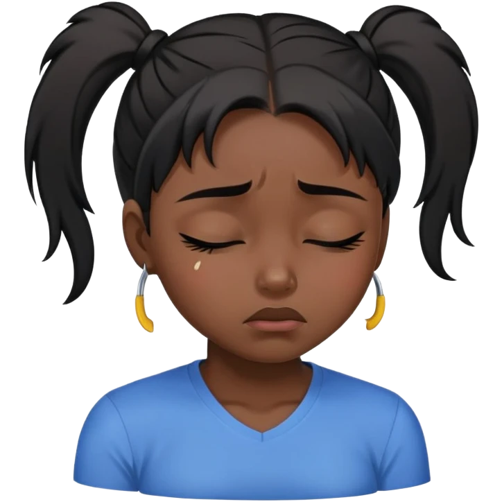black dark girl with black hair ponytail super sad crying eyes closed emoji