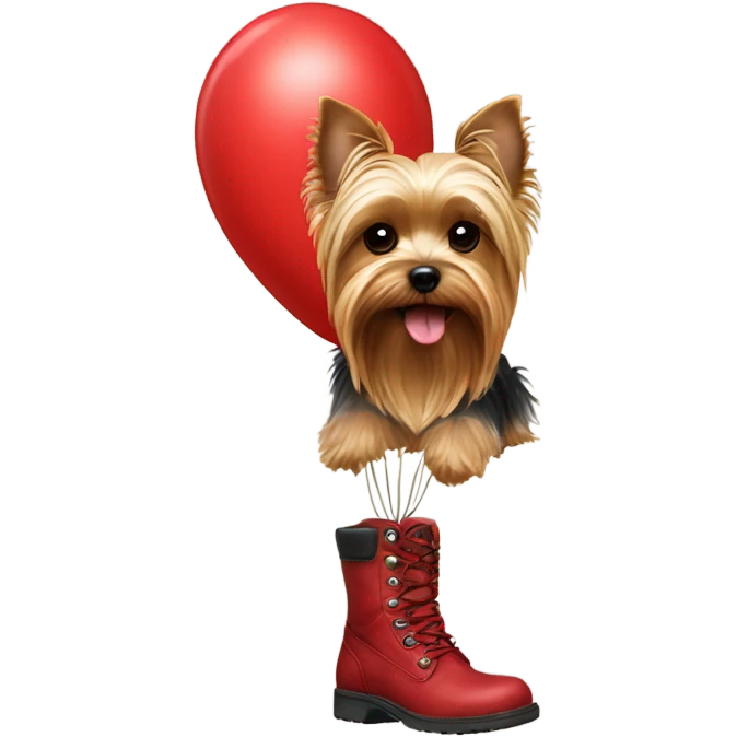 Yorkie with red boots in a balloon  emoji