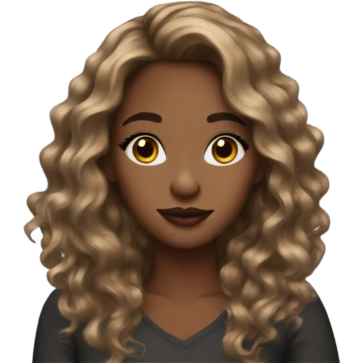 hot girl with makeup and brown long wavy hair  emoji