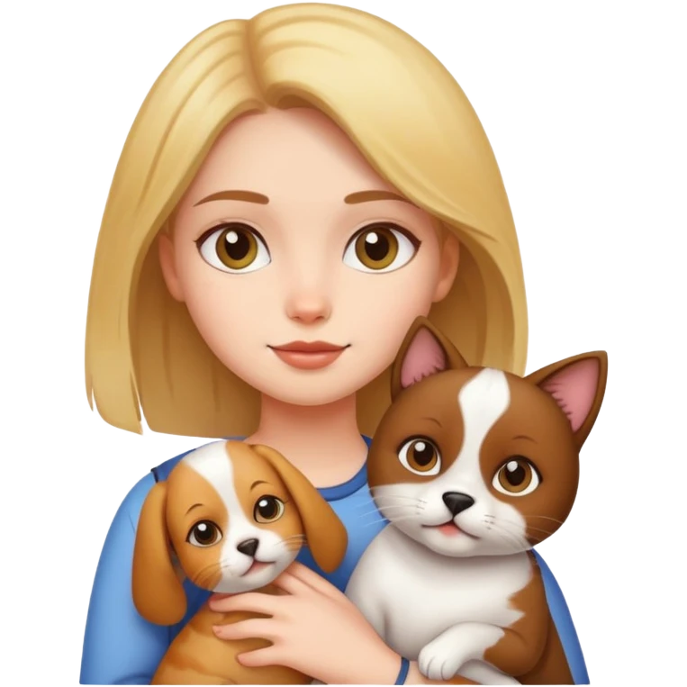 Girl holding a cat and a dog emoji