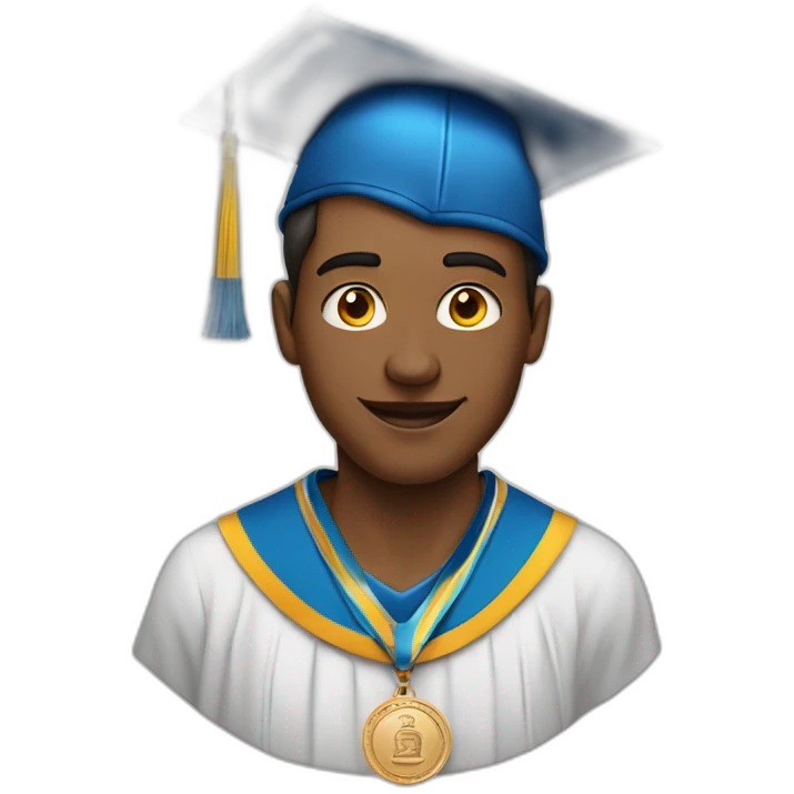 a man with a champion medal on his chest and a graduate hat emoji