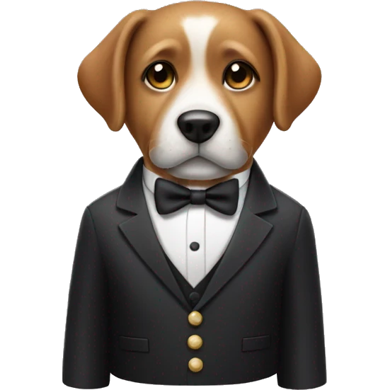 a dog wearing a tuxedo while holding a soda emoji