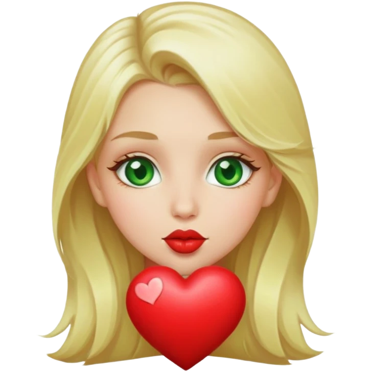 blonde girl taking kiss with the heart , And has green eyes emoji