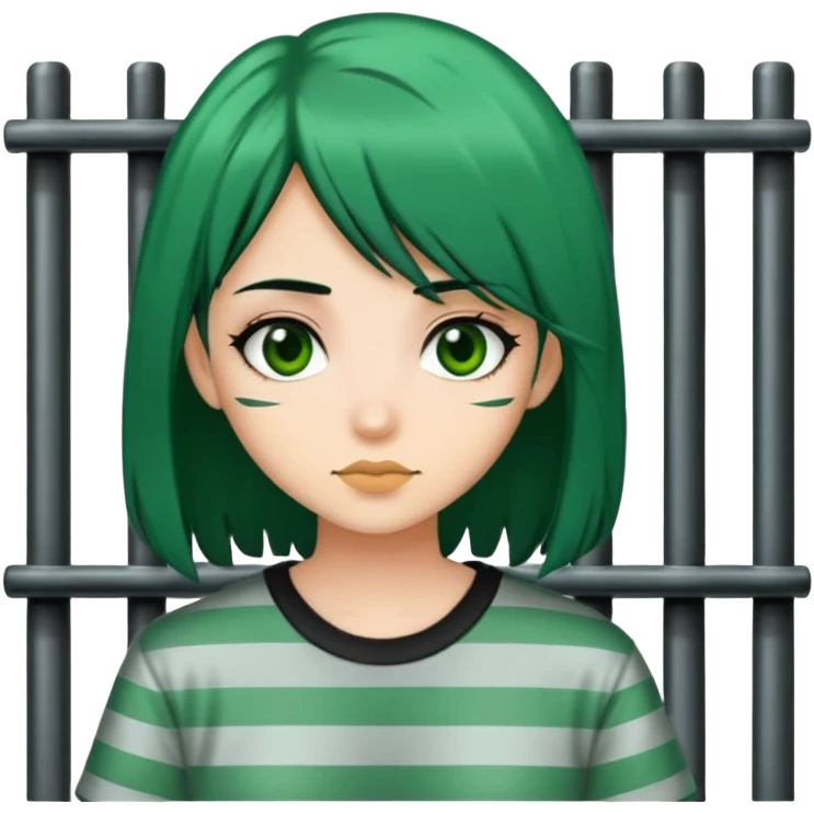 Girl with green and black hair in jail emoji
