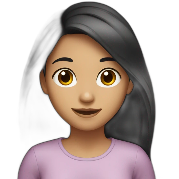 Girl with long dark hair, a little tanned, dark brown eyes, smiling emoji