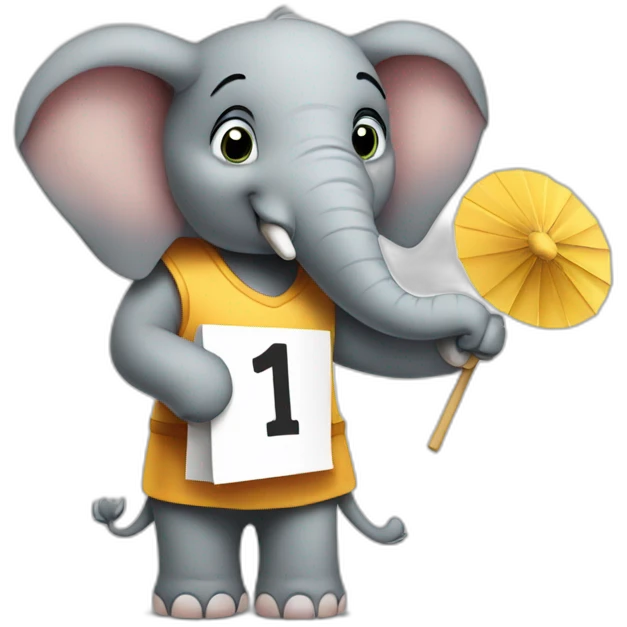 elephant holding a sign with "1 Fan" on it emoji