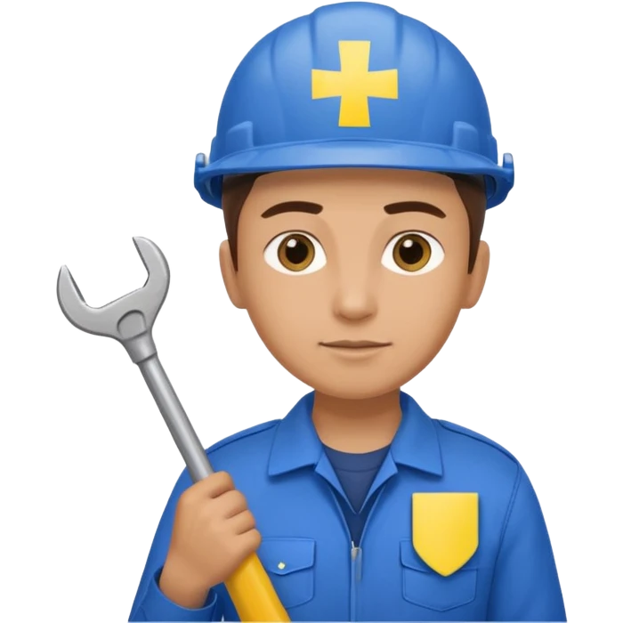 realistic ukrainian engineer with small flag and with wrench emoji