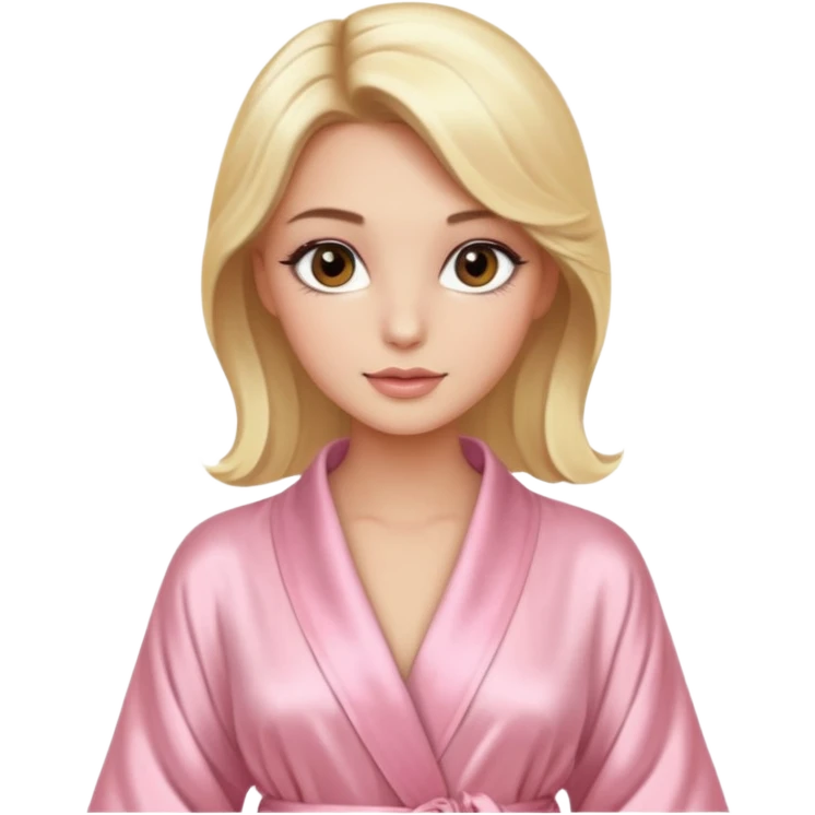 blonde model with brown eyes, luxury makeup, light pink silk robe, elegant pose emoji
