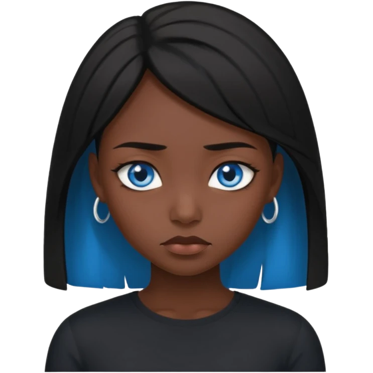 dark femine black haired girl with blue eyes and black top, very cold look emoji