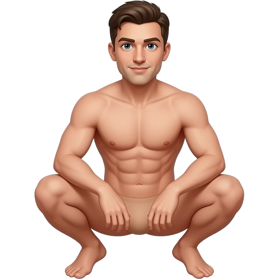 Man complete Squatting naked full body emoji