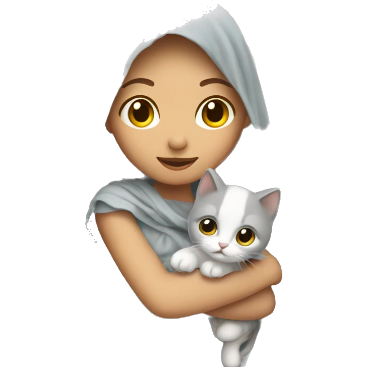 A veil girl is holding a gray white kitten emoji