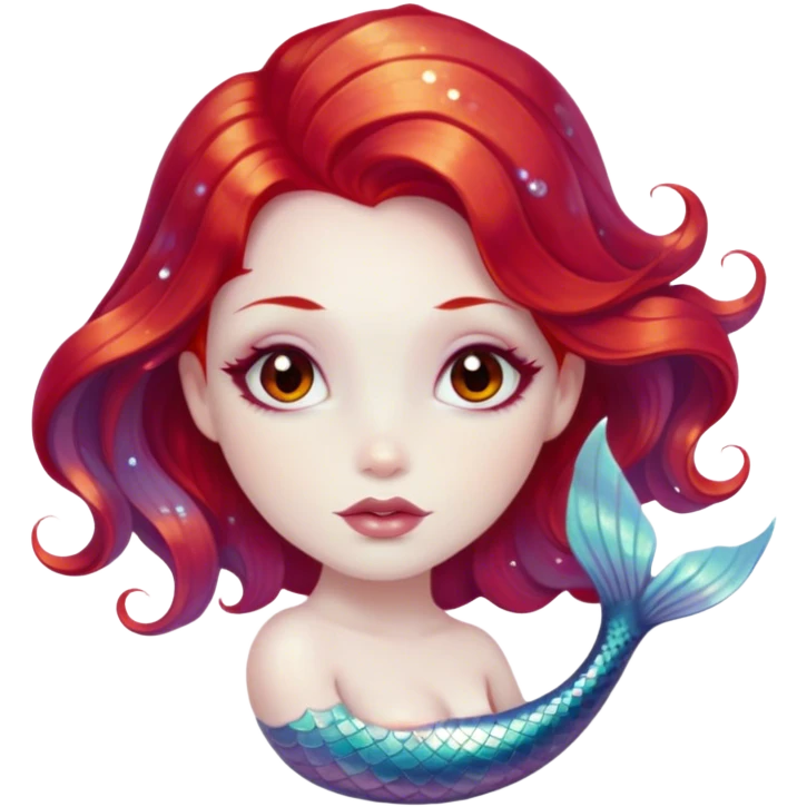 Cinematic Realistic Red Hair Mermaid Portrait, depicted with lifelike porcelain white skin that glows with an ethereal radiance, enhanced by soft underwater lighting. Her intricately detailed, flowing red hair cascades like liquid fire, framing deep, soulful eyes that mirror the mysteries of the deep sea. Accented by shimmering, iridescent scales and delicate aquatic embellishments, the portrait features an enchanting underwater glow that marries realism with mythic ocean elegance. emoji