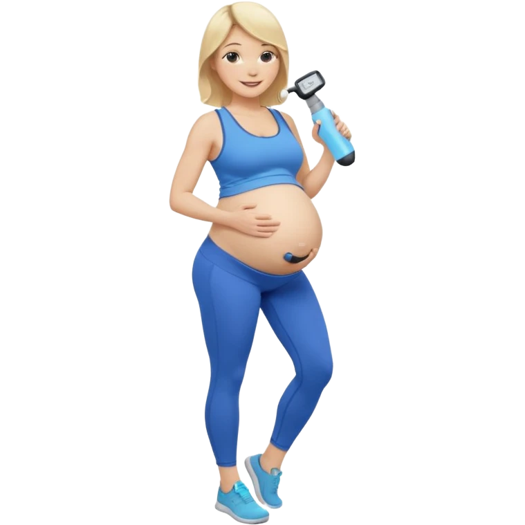 Woman blonde hair tank top blue leggings pregnant belly holding a pump bigger hips emoji