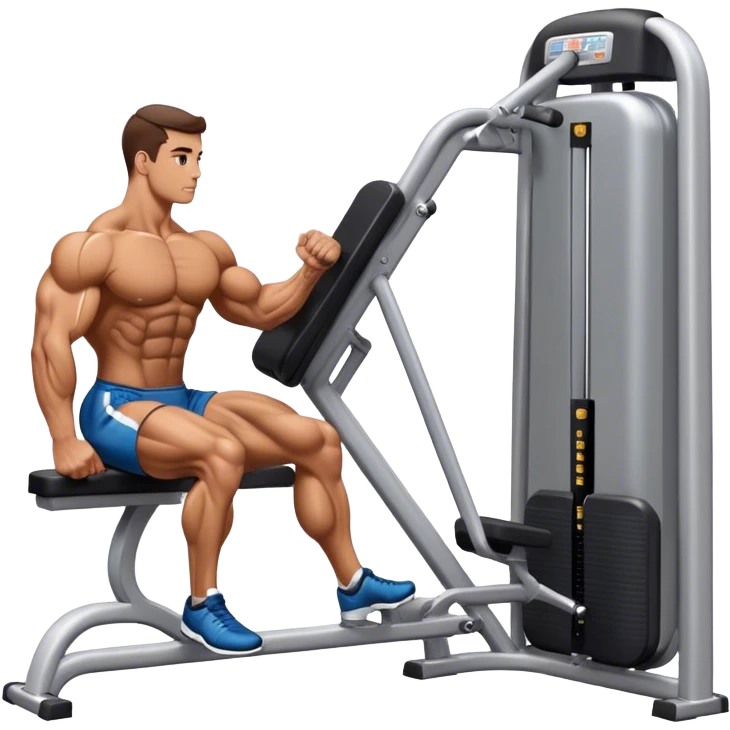 side-view bodybuilder using gym calf-raise machine emoji