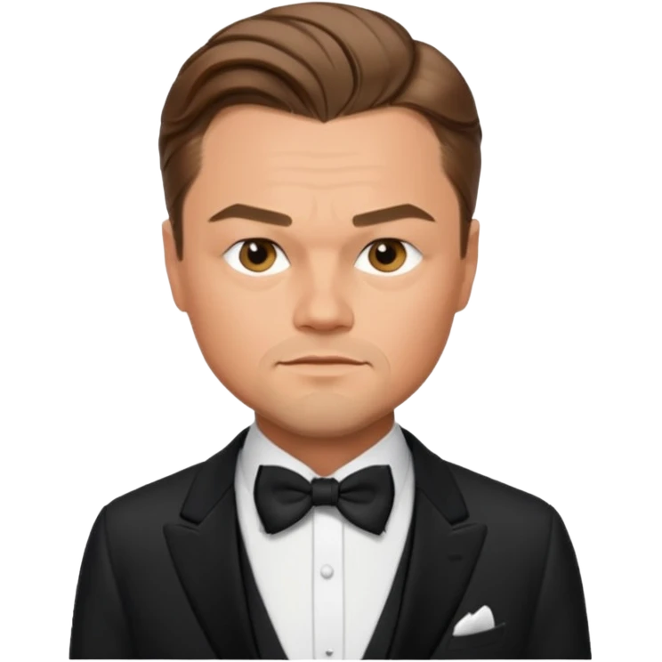 Illustrate Leonardo DiCaprio in a tuxedo with a classic suave expression. emoji