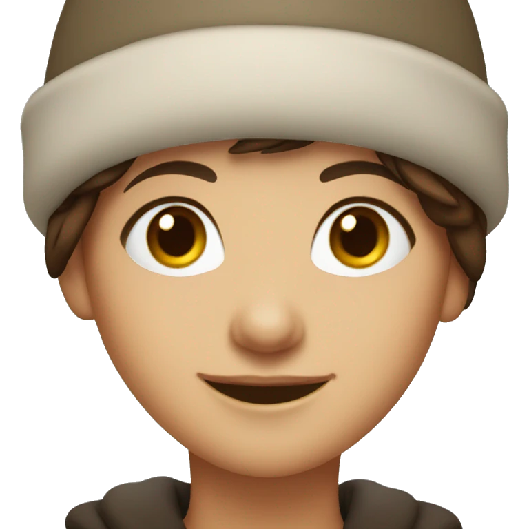 smiling girl with short brown hair in a winter hat emoji