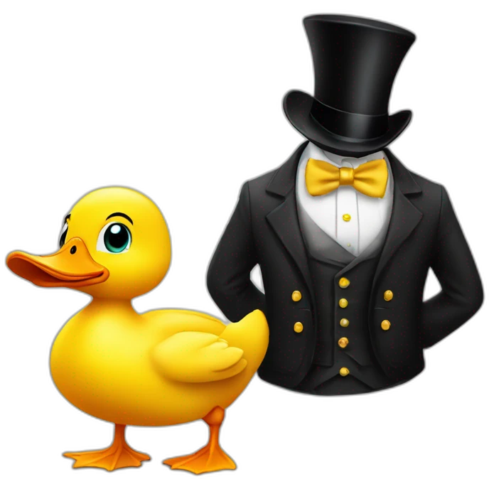surprised yellow duck with a black millionaire suit and top-hat emoji