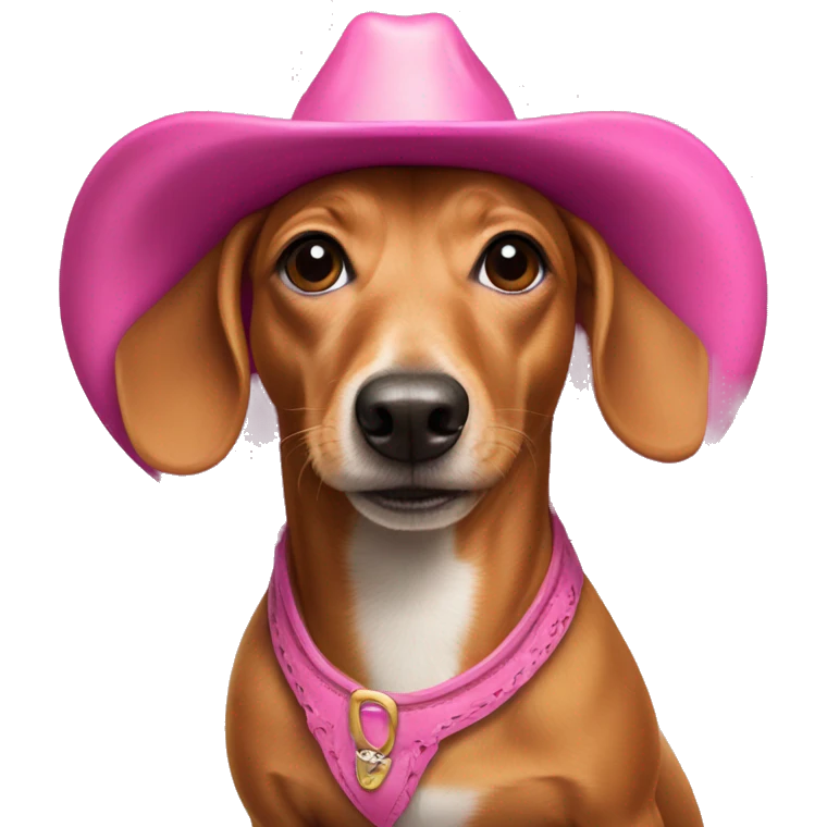 weenie dog wearing a pink cowgirl hat emoji