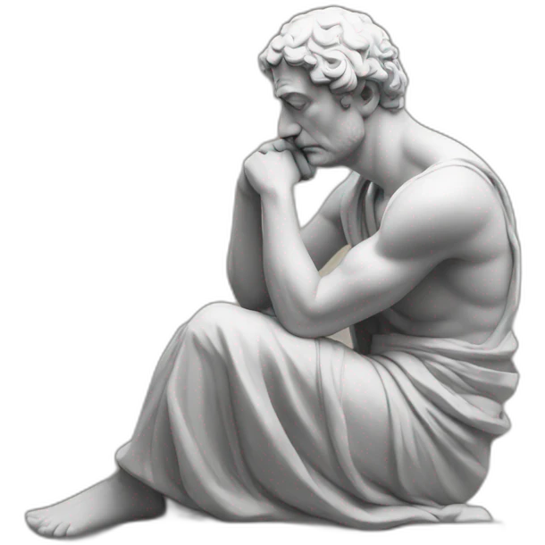 Stoic sitting and thinking with hand in his face emoji