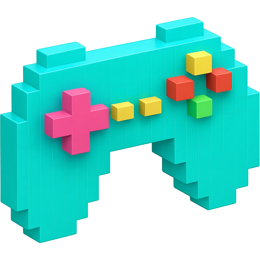 game controller, voxel style, 3D cubic form, bright colors emoji