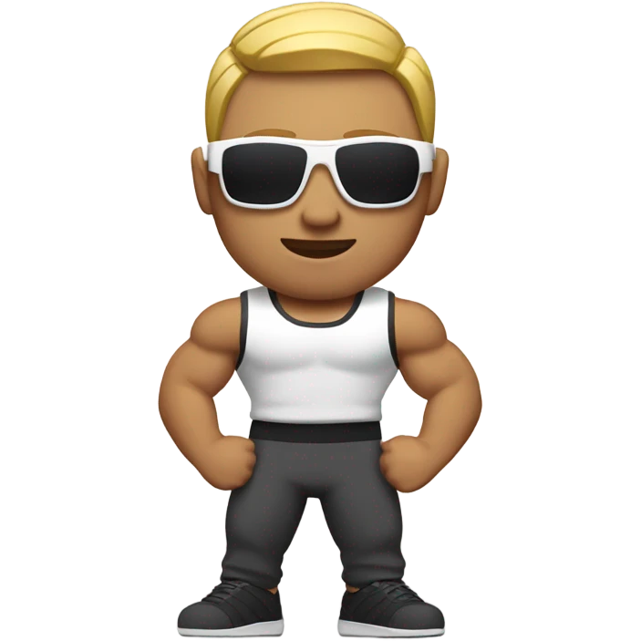 muscular asian personal trainer short golden hair with sunglasses white vest emoji