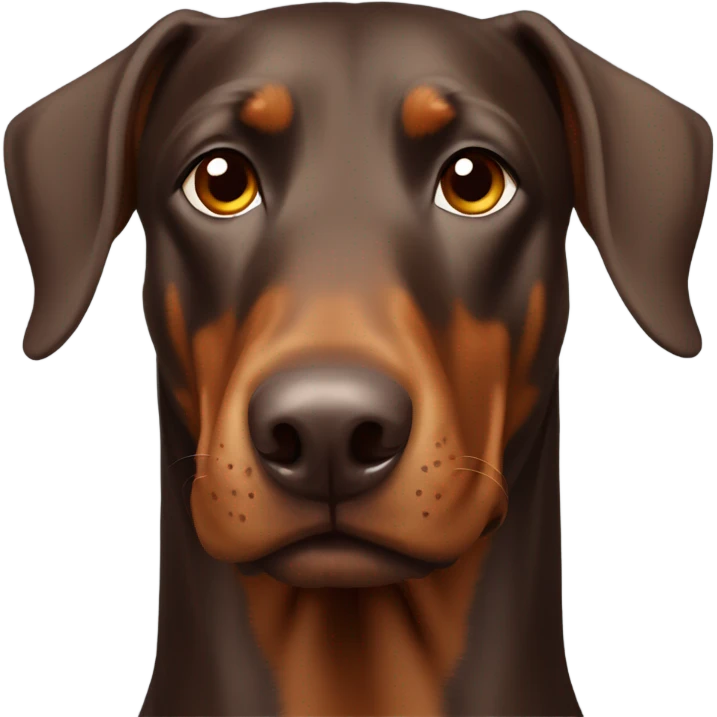 Brown Doberman without cropped ears looking forward and happy  emoji