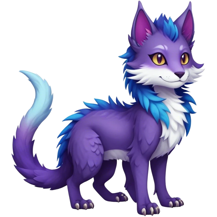 Kawaii dark colorful edgy fantasy ethereal feline-vernid-sergal-fursona animal creature with a tufted tail full body emoji