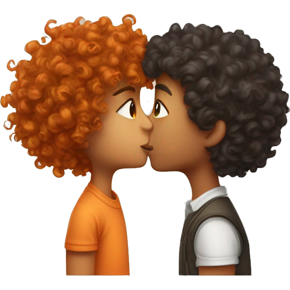 Long curly hair boy kissing short orange curly hair girl  emoji