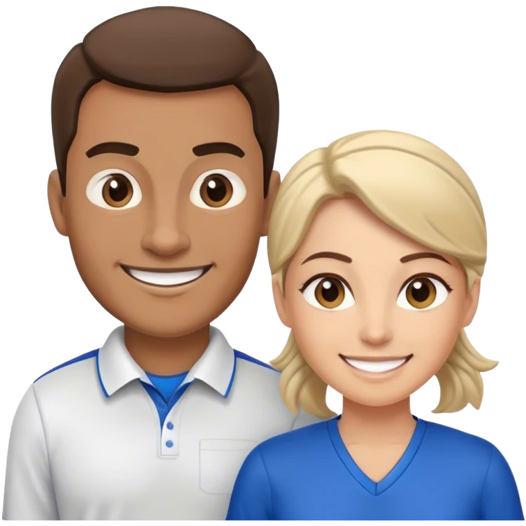 A male sports teacher and a female sports teacher greet you as if to say welcome and invite you in. emoji