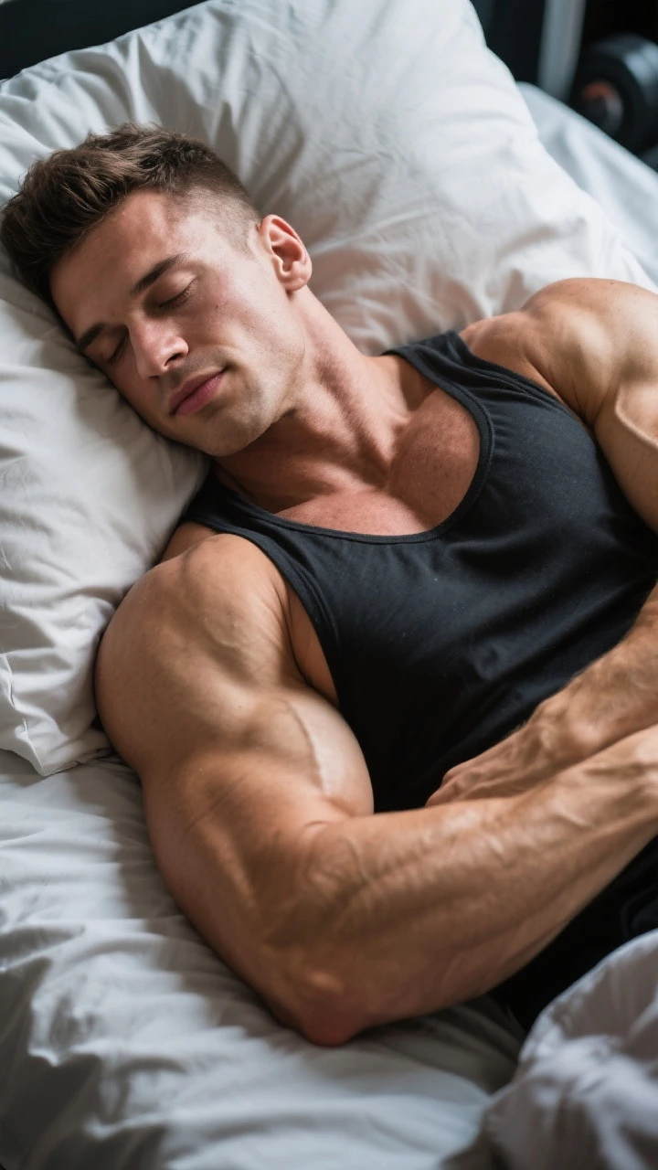 bodybuilder che dorme bene e questo gli porta tanto benessere e salute emoji
