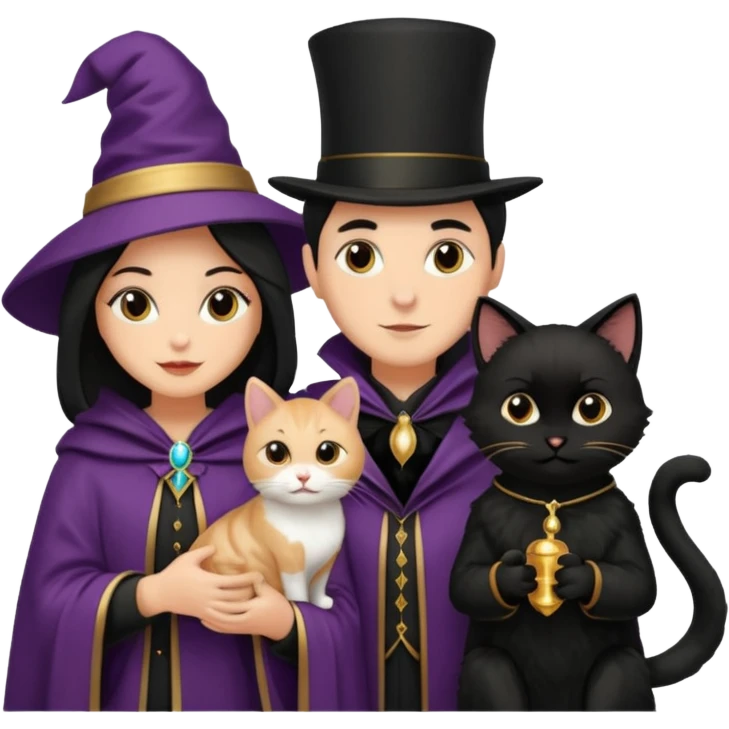 magician couple and their pet cat emoji