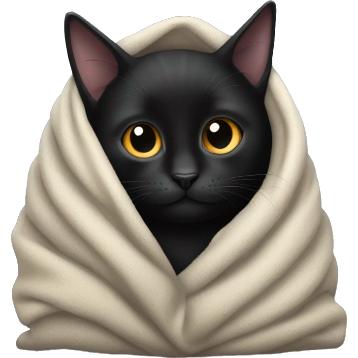 Black cat being cozy under a blanket emoji