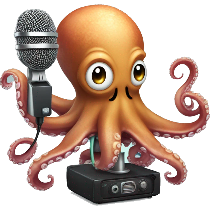 Octopus holding a microphone in each tentacle singing emoji